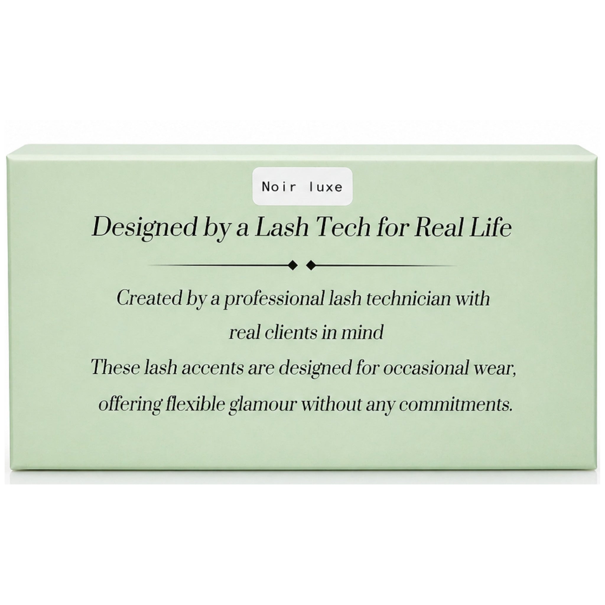 Green box with text about lash accents designed by a lash technician